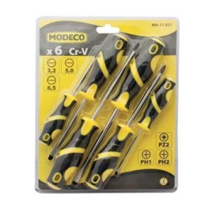 Komplet wkrętaków monterskich 3 Płaskie 2 Philips i 1 Pozidriv 6szt.  Modeco MN-11-027 