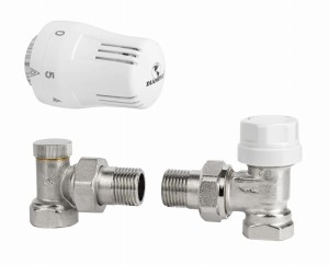 Zestaw termostatyczny kątowy BIANCA, gwint M30 x 1,5,
– zawór termostatyczny, zasilający prosty 1/2”  z nastawą wstępną,
– zawór powrotny, prosty 1/2. 
CA/ZGT-ZTK-BIANCA