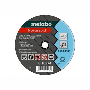 Tarcza do Cięcia Metalu Novorapid 230 x 1,9 x 22,23 Inox, TF 41 (616274000) METABO
